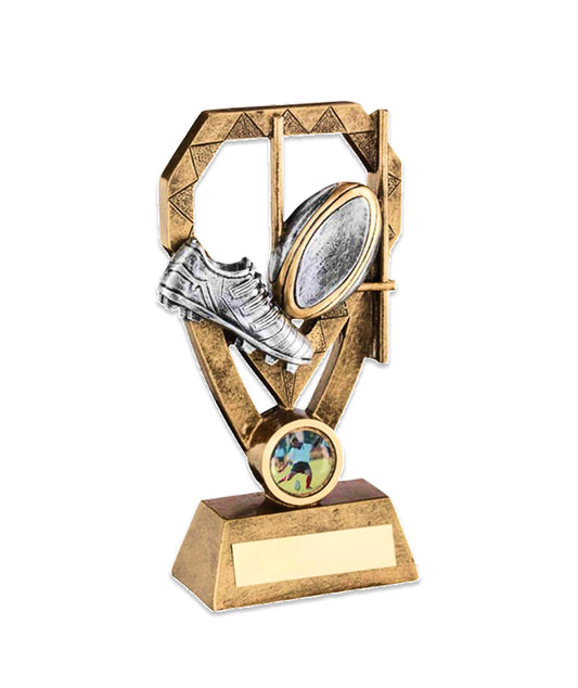 Rugby Boot and Ball Trophy with Star Accents