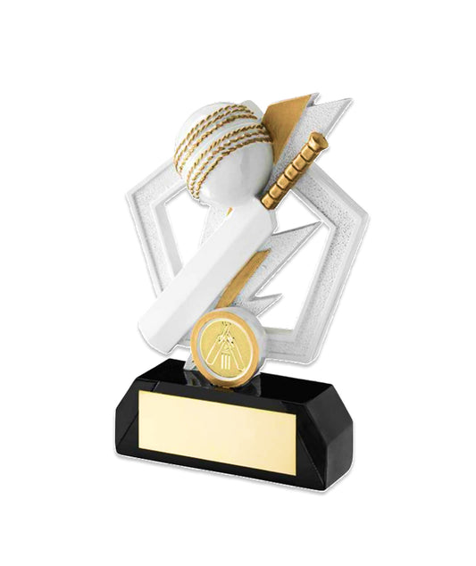 Crystal Effect Silver & White Modern Cricket Trophy