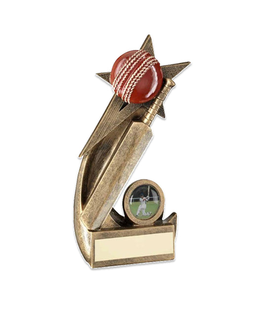 Crystal Effect Antique Gold Bat & Ball Trophy