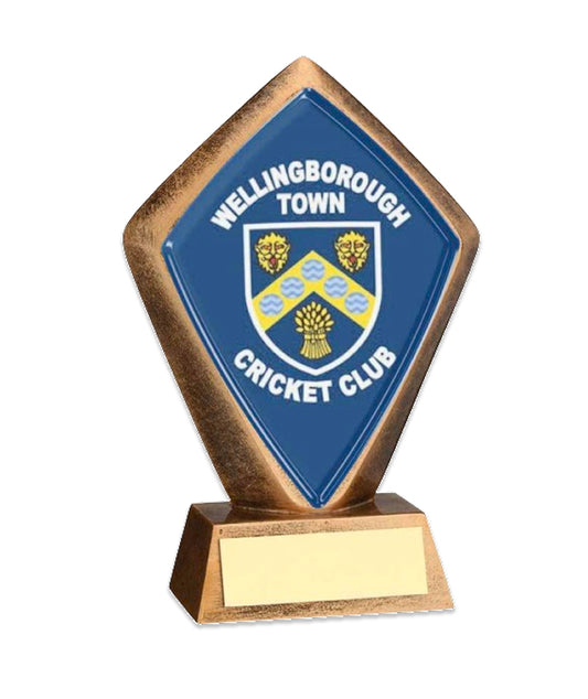 Crystal Effect Gold & Blue Diamond Cricket Club Trophy