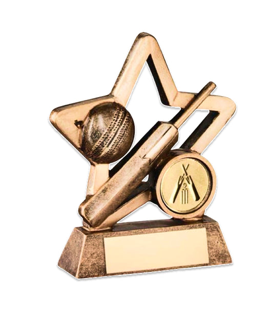 Crystal Effect Antique Gold Bat & Ball Star Trophy