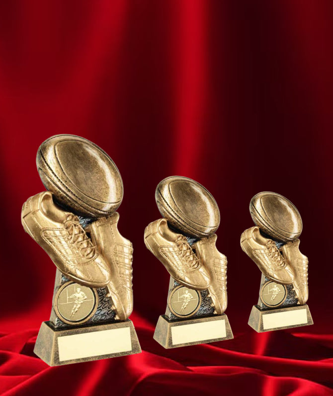 Rugby Star, Ball, and Boot Trophy