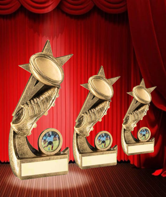 Rugby Boot and Ball Trophy with Diamond Frame