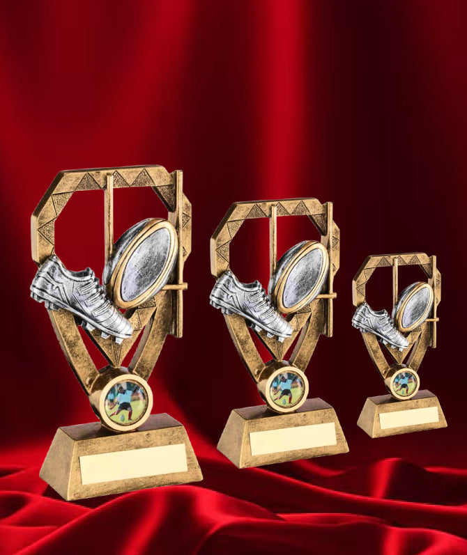 Rugby Boot and Ball Trophy with Star Accents