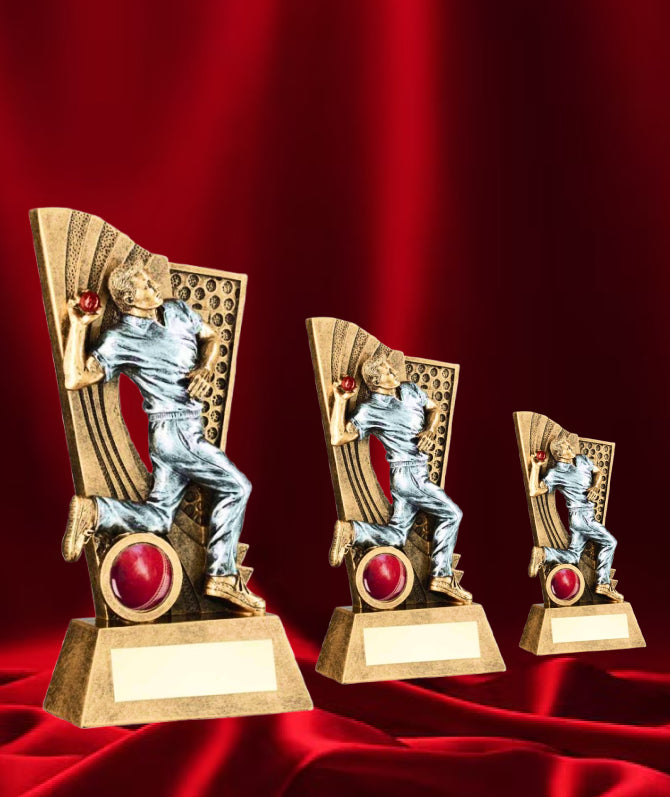 Crystal Effect Silver & Gold Cricket Bowling Trophy