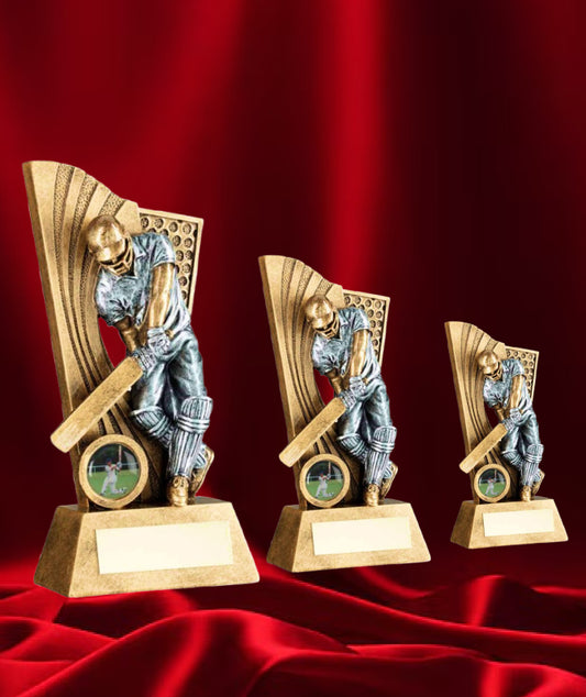 Crystal Effect Silver & Gold Cricket Batting Trophy