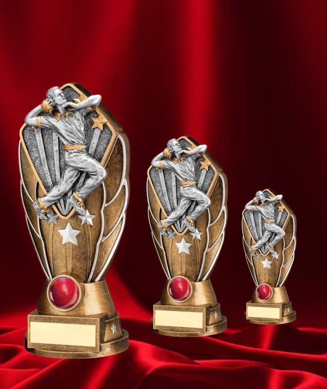 Crystal Effect Silver & Gold Winged Cricket Trophy (with Red Jewel)