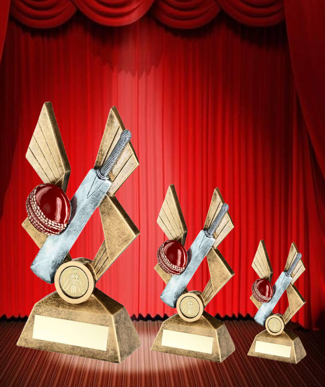 Crystal Effect Silver & Gold Cricket Bat & Ball Trophy