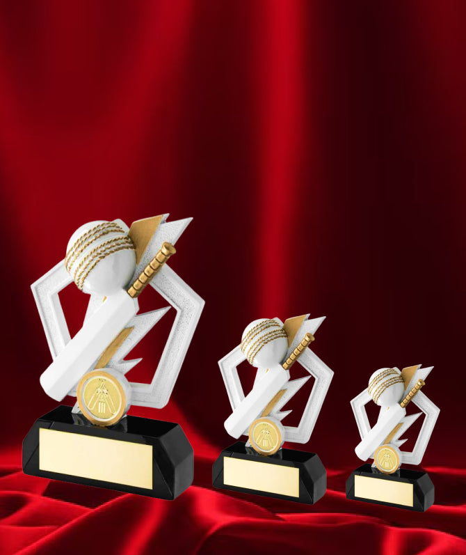 Crystal Effect Silver & White Modern Cricket Trophy