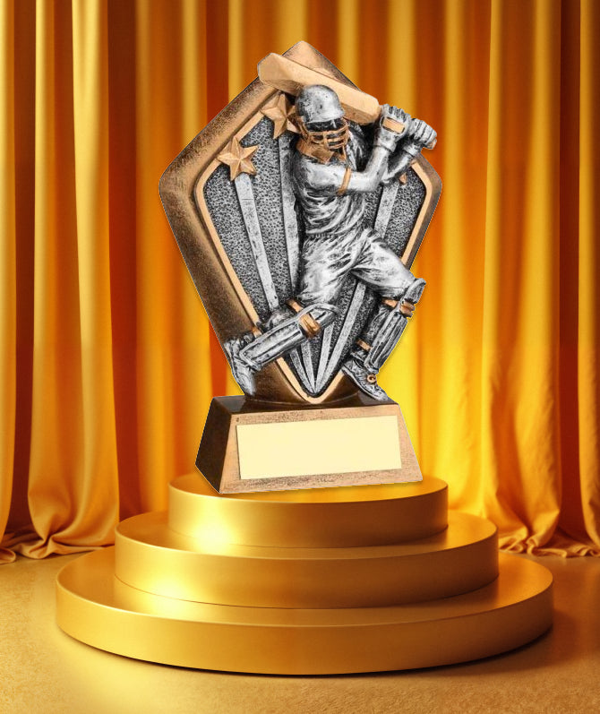 Crystal Effect Silver & Gold Diamond Cricket Batting Trophy