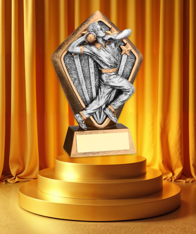 Crystal Effect Silver & Gold Diamond Cricket Bowling Trophy