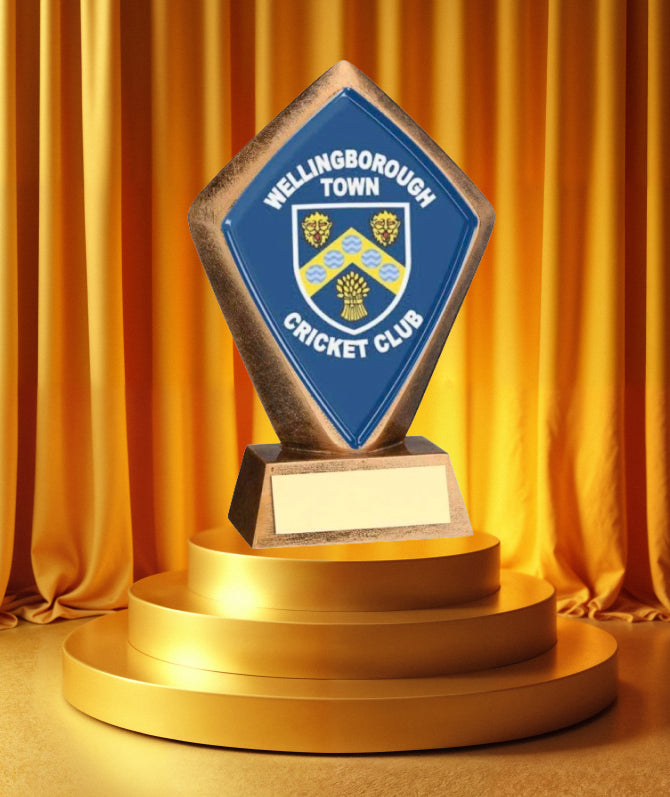 Crystal Effect Gold & Blue Diamond Cricket Club Trophy