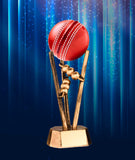 Crystal Effect Gold & Silver Cricket Ball & Wicket Trophy