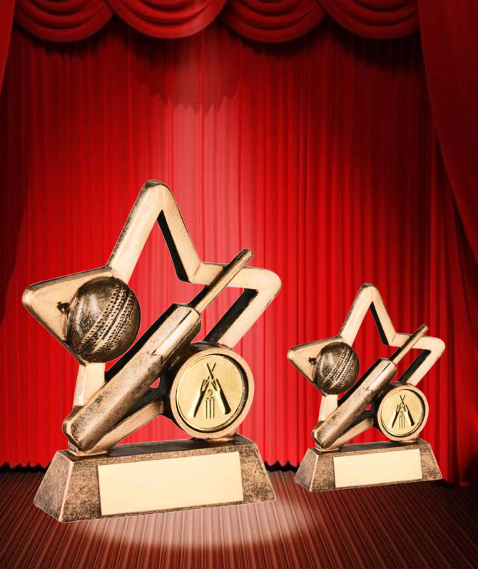 Crystal Effect Antique Gold Bat & Ball Star Trophy