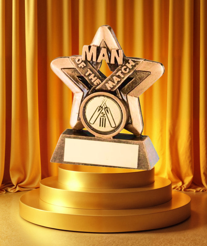 Crystal Effect Antique Gold "Man of the Match" Star Trophy