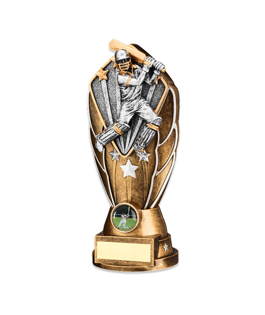 Crystal Effect Silver & Gold Winged Cricket Batting Trophy
