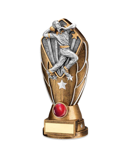 Crystal Effect Silver & Gold Winged Cricket Trophy (with Red Jewel)