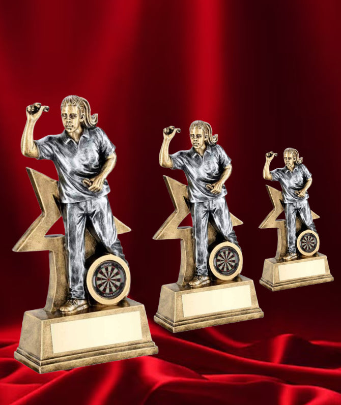 Crystal Effect Silver & Gold Female Dart Player Trophy