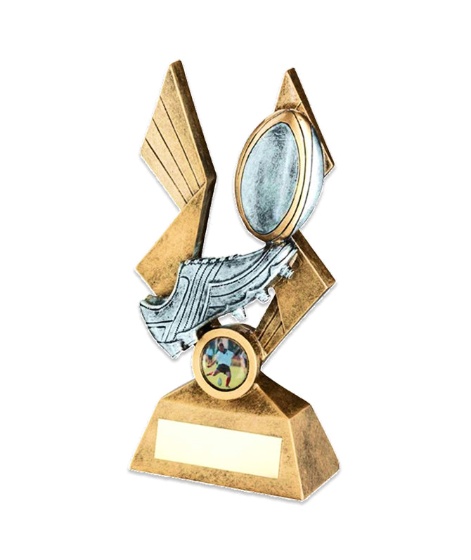 Rugby Boot and Ball Award in octagonal frame