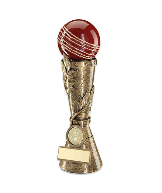 Crystal Effect Antique Gold Cricket Ball Trophy - Leaf Inspired Patten