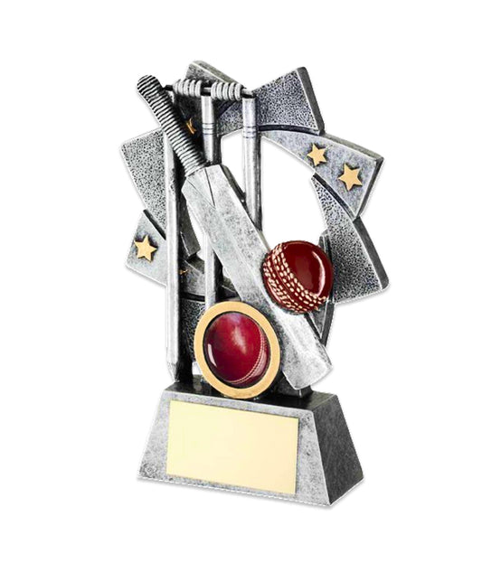 Crystal Effect Silver & Gold Bat & Ball Starburst Trophy