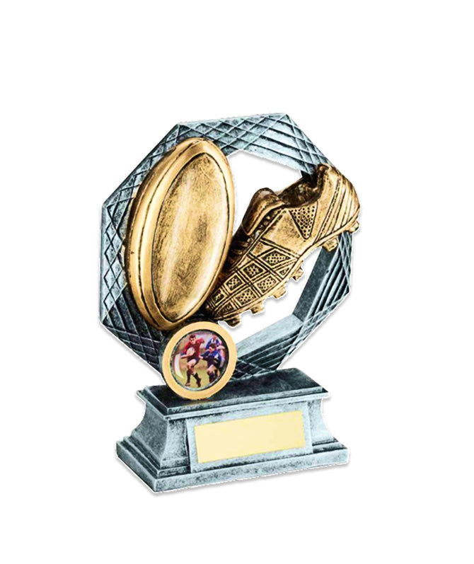 Rugby Boot and Ball Trophy with Honeycomb Texture