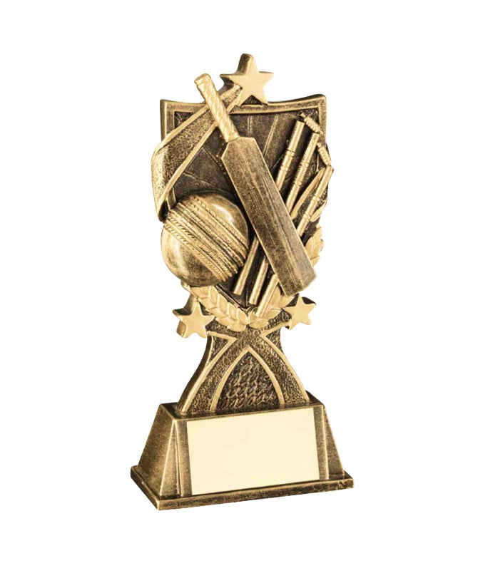 Crystal Effect Antique Gold Shield Cricket Trophy