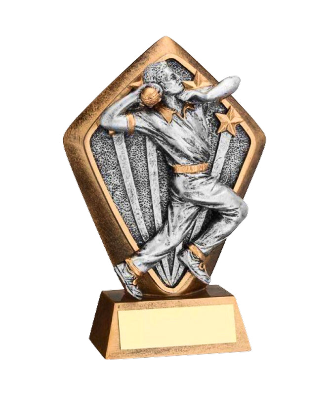 Crystal Effect Silver & Gold Diamond Cricket Bowling Trophy