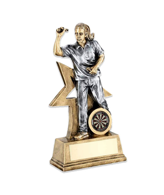 Crystal Effect Silver & Gold Female Dart Player Trophy