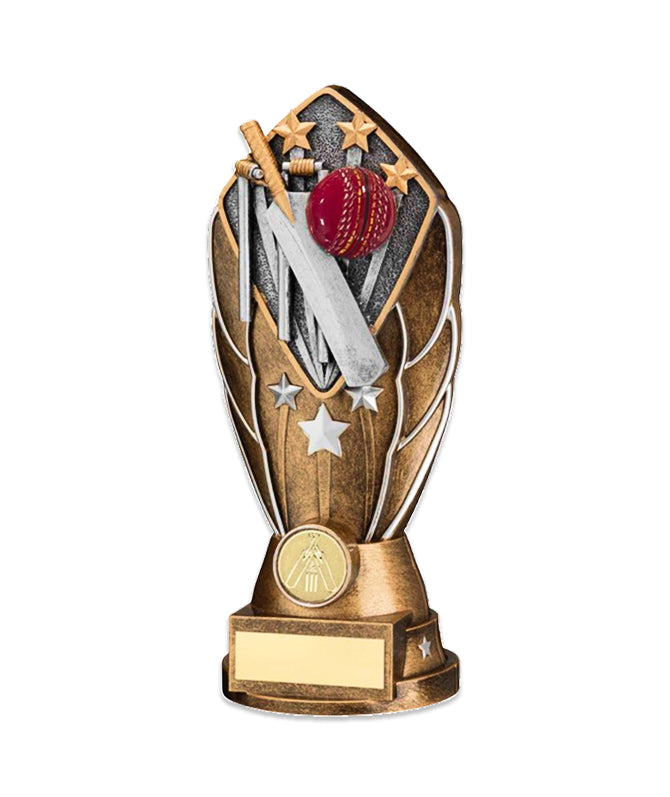 Crystal Effect Antique Gold Winged Cricket Bat & Ball Trophy